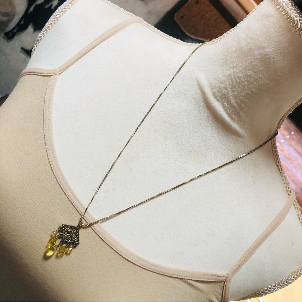 Citrine crystal filigree pendant on chain necklace